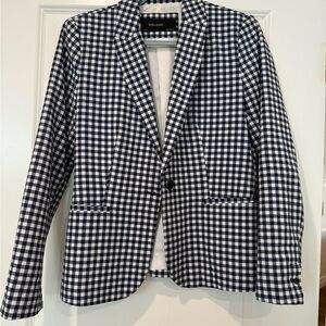 Zara Navy and White Gingham Blazer